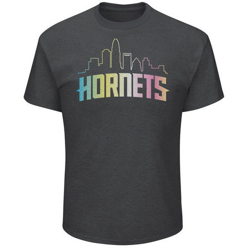 Charlotte Hornets Majestic Heather Charcoal Tek Patch Color Reflective Skyline T-Shirt