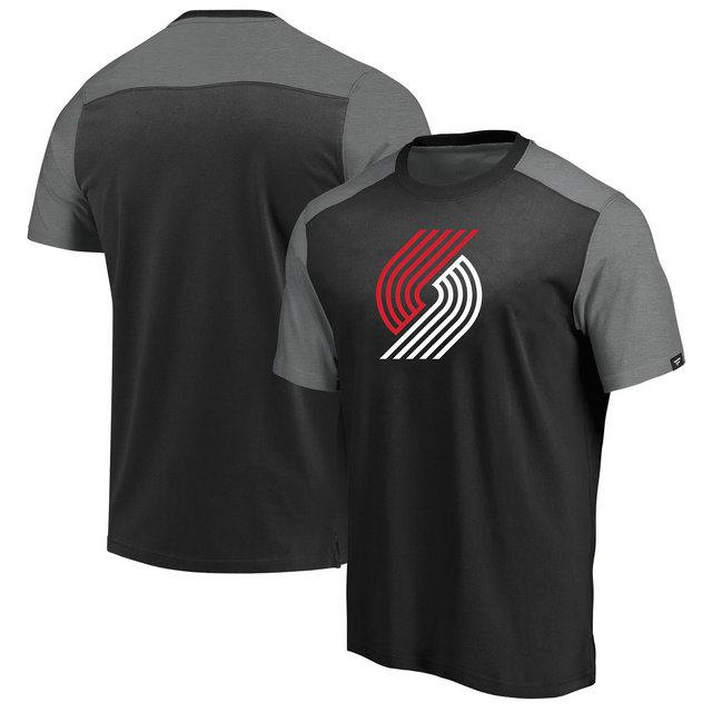 Portland Trail Blazers Iconic Blocked T-Shirt - BlackHeathered Gray