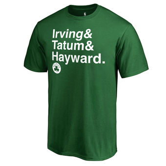 Men's Boston Celtics Kyrie Irving, Jayson Tatum & Gordon Hayward Fanatics Branded Green Trio T-Shirt