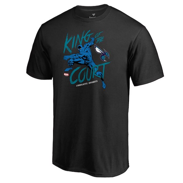 Men's Charlotte Hornets Black Marvel Black Panther King of the Court T-Shirt