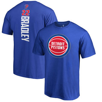 Men's Detroit Pistons 22 Avery Bradley Blue Backer Name & Number T-Shirt