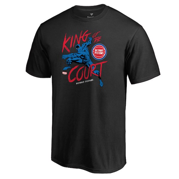 Men's Detroit Pistons Black Marvel Black Panther King of the Court T-Shirt