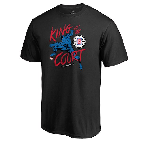 Men's LA Clippers Fanatics Branded Black Marvel Black Panther King of the Court T-Shirt