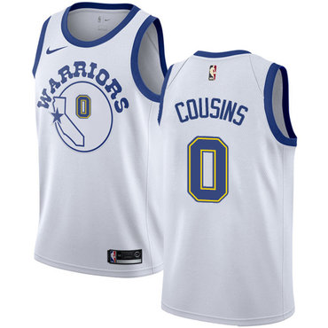 Men's Nike Golden State Warriors #0 DeMarcus Cousins White Throwback NBA Swingman Hardwood Classics Jersey