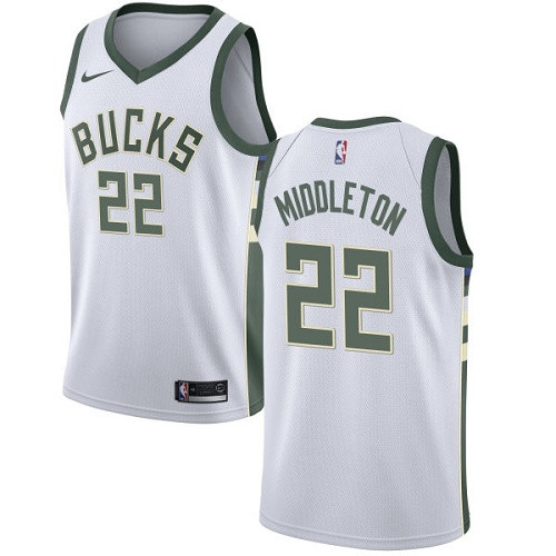 Youth Milwaukee Bucks #22 Khris Middleton White Basketball Swingman Association Edition Jersey