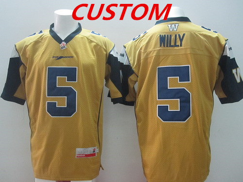 Custom CFL Winnipeg Blue Bombers Yellow Jersey