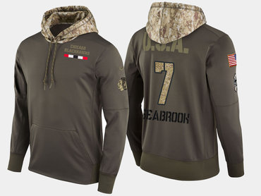 Nike Chicago Blackhawks 7 Brent Seabrook Olive Salute To Service Pullover Hoodie