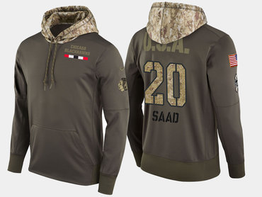 Nike Chicago Blackhawks 20 Brandon Saad Olive Salute To Service Pullover Hoodie