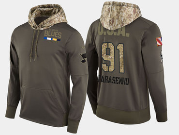 Nike St. Louis Blues 91 Vladimir Tarasenko Olive Salute To Service Pullover Hoodie