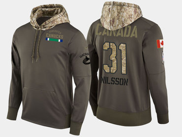 Nike Vancouver Canucks 31 Anders Nilsson Olive Salute To Service Pullover Hoodie