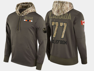 Nike Edmonton Oilers 77 Oscar Klefbom Olive Salute To Service Pullover Hoodie