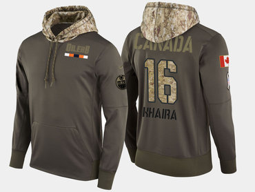 Nike Edmonton Oilers 16 Jujhar Khaira Olive Salute To Service Pullover Hoodie