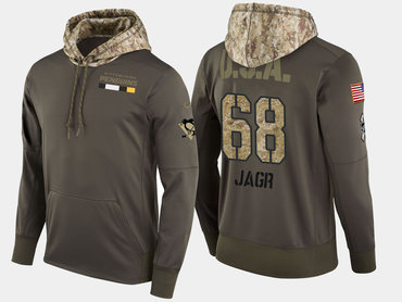 Nike Pittsburgh Penguins 68 Jaromir Jagr Retired Olive Salute To Service Pullover Hoodie