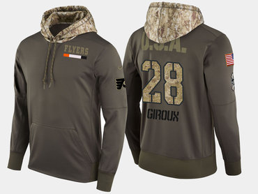 Nike Philadelphia Flyers 28 Claude Giroux Olive Salute To Service Pullover Hoodie