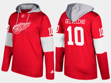 Adidas Detroit Red Wings 10 Alex Delvecchio Retired Red Name And Number Hoodie