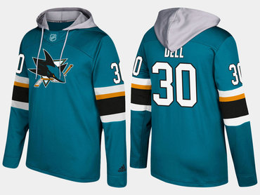 Adidas San Jose Sharks 30 Aaron Dell Name And Number Teal Hoodie