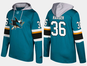 Adidas San Jose Sharks 36 Jannik Hansen Name And Number Teal Hoodie