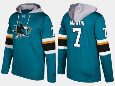 Adidas San Jose Sharks 7 Paul Martin Name And Number Teal Hoodie