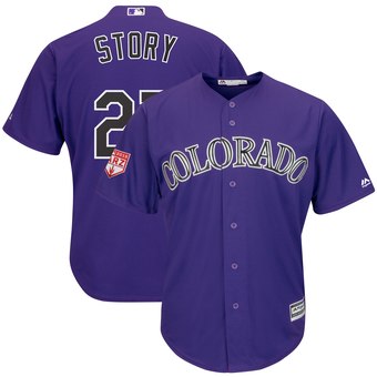 Men's Colorado Rockies 27 Trevor Story Majestic Purple 2019 Spring Training Cool Base Player Jersey