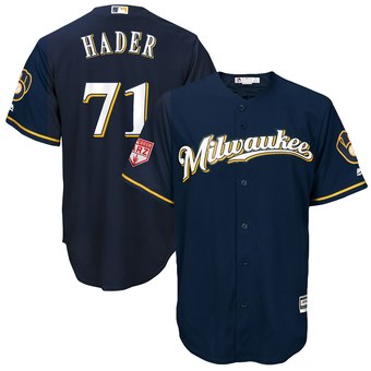 Men's Milwaukee Brewers 71 Josh Hader Majestic Navy 2019 Spring Training Cool Base Player Jersey