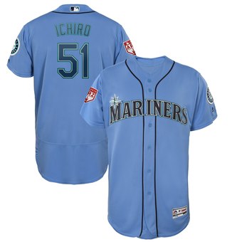 Men's Seattle Mariners 51 Ichiro Suzuki Majestic Light Blue 2019 Spring Training Flex Base Player Jersey