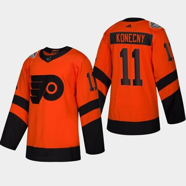 Men's #11 Travis Konecny Flyers Coors Light 2019 Stadium Series Orange Authentic Jersey