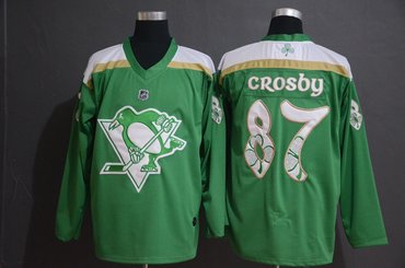 Men's Pittsburgh Penguins 87 Sidney Crosby Green 2019 St. Patrick's Day Adidas Jersey