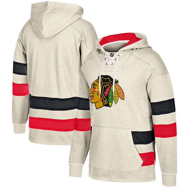 Chicago Blackhawks Cream Men's Customized All Stitched Hooded Sweatshirt