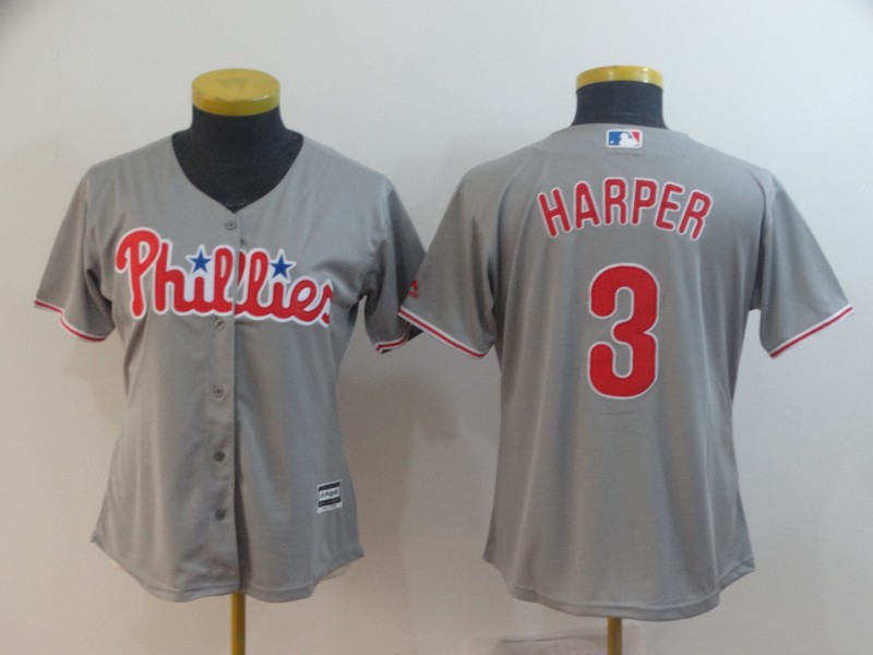 Women Philadelphia Phillies #3 Bryce Harper Gray Cool Base Jersey