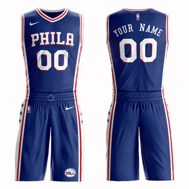 76ers Blue Men's Customized Nike Swingman Jersey(With Shorts)