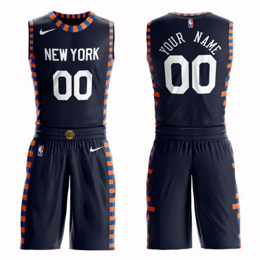 Knicks Navy 2018-19 City Edition Men's Customized Nike Swingman Jersey(With Shorts)