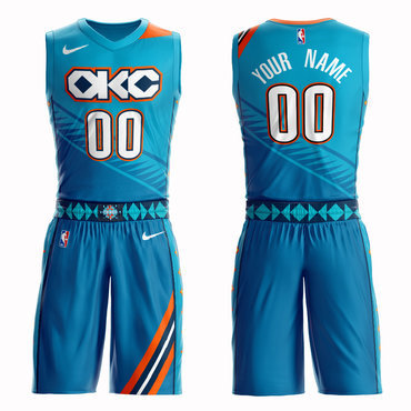 Thunder Blue 2018-19 City Edition Men's Customized Nike Swingman Jersey(With Shorts)