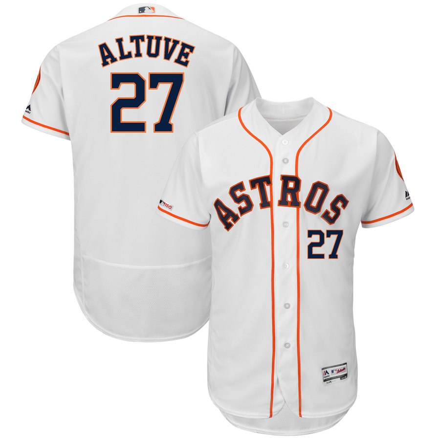 Men's Houston Astros 27 Jose Altuve White 150th Patch Flexbase Jersey