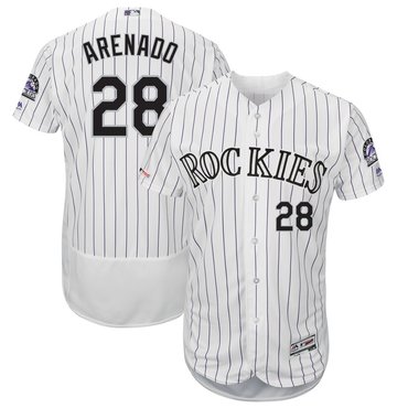 Men's Colorado Rockies 28 Nolan Arenado White 150th Patch Flexnase Jersey