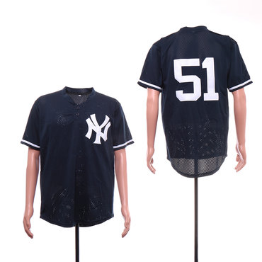 Men's New York Yankees 51 Bernie Williams Navy Mesh BP Jersey