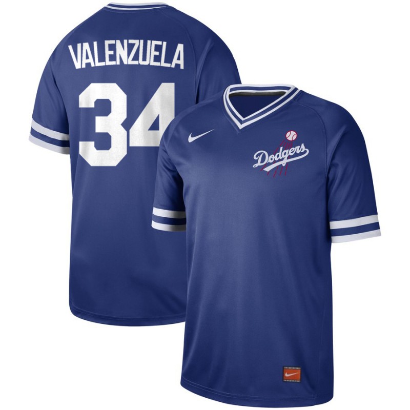 Men's Los Angeles Dodgers 34 Fernando Valenzuela Blue Throwback Jersey