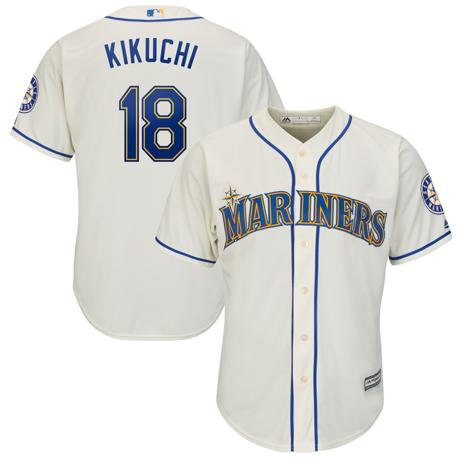 Men's Seattle Mariners 18 Yusei Kikuchi Cream Cool Base Jersey