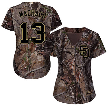 Padres #13 Manny Machado Camo Realtree Collection Cool Base Women's Stitched Baseball Jersey