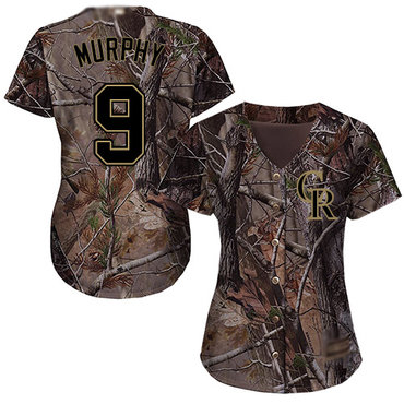 Rockies #9 Daniel Murphy Camo Realtree Collection Cool Base Women's Stitched Baseball Jersey