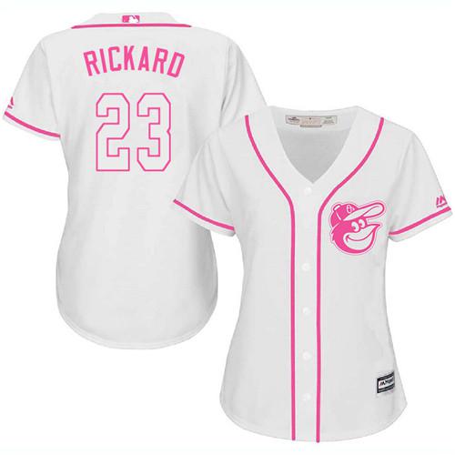 Orioles #23 Joey Rickard White Pink Fashion Women's Stitched Baseball Jersey