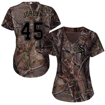 White Sox #45 Michael Jordan Camo Realtree Collection Cool Base Women's Stitched Baseball Jersey