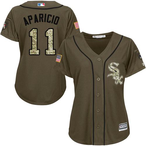 White Sox #11 Luis Aparicio Green Salute to Service Women's Stitched Baseball Jersey