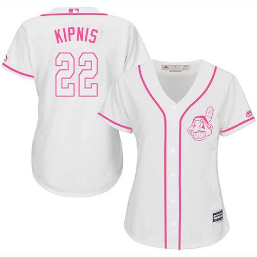 Indians #22 Jason Kipnis White Pink Fashion Women's Stitched Baseball Jersey