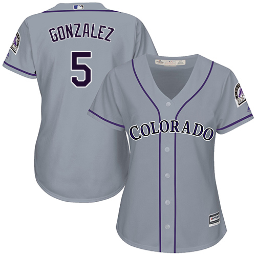 Rockies #5 Carlos Gonzalez Grey Road Women's Stitched Baseball Jersey