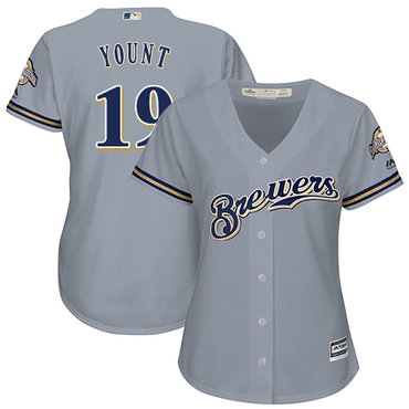 Brewers #19 Robin Yount Grey Road Women's Stitched Baseball Jersey