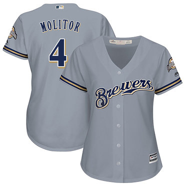 Brewers #4 Paul Molitor Grey Road Women's Stitched Baseball Jersey