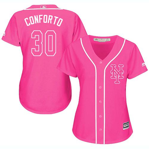 Mets #30 Michael Conforto Pink Fashion Women's Stitched Baseball Jersey