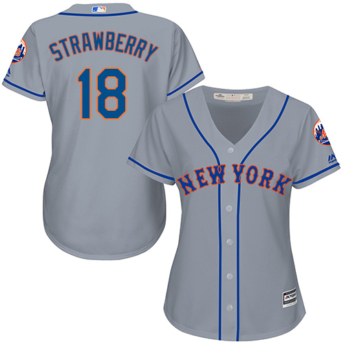 Mets #18 Darryl Strawberry Grey Road Women's Stitched Baseball Jersey