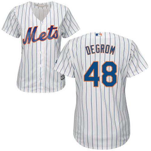 Mets #48 Jacob deGrom White(Blue Strip) Home Women's Stitched Baseball Jersey