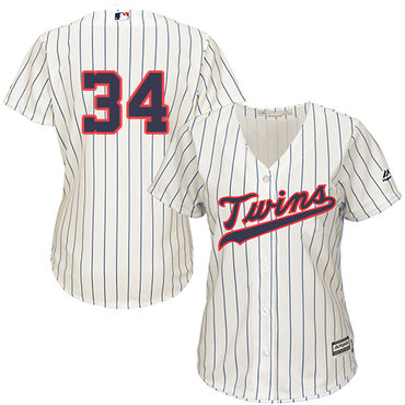 Twins #34 Kirby Puckett Cream Strip Alternate Women's Stitched Baseball Jersey